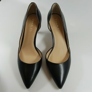 Black Leather Pointed Toe Pumps - sz 8